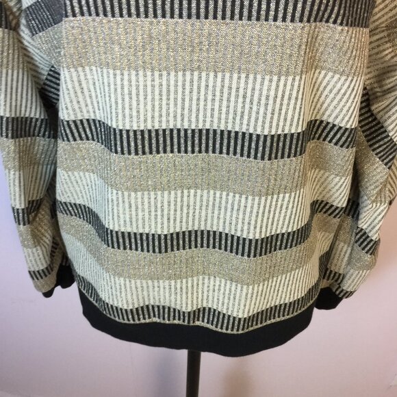BCBGENERATION Sweater Sz M Woman Gold Silver Metallic Striped Long Ruched Sleeve - Picture 12 of 13